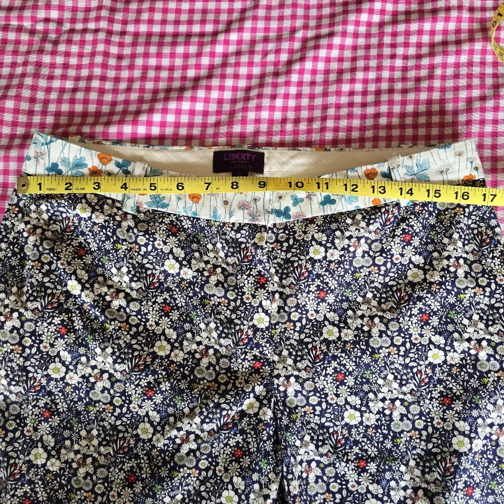 J. Crew Navy Floral Cropped Pants with Light Blue Cuffs